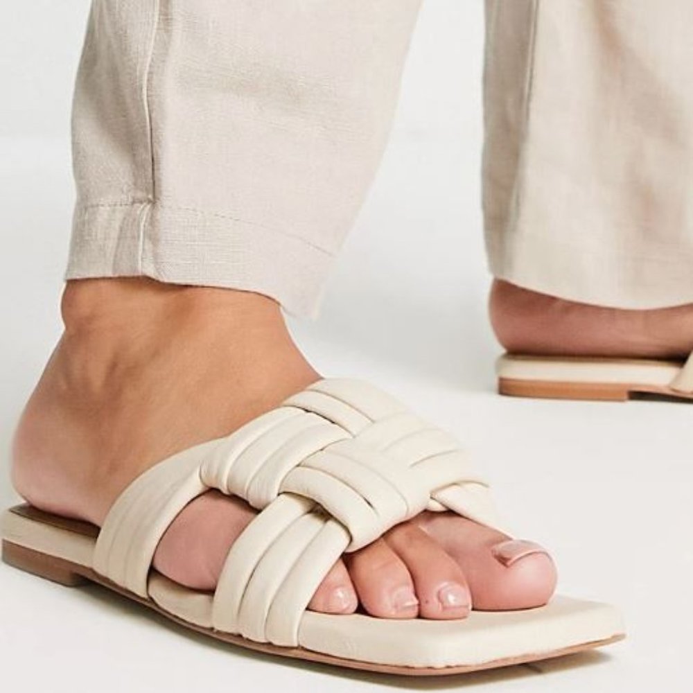 ASRA Sebra leather flat sandals in cream/off white